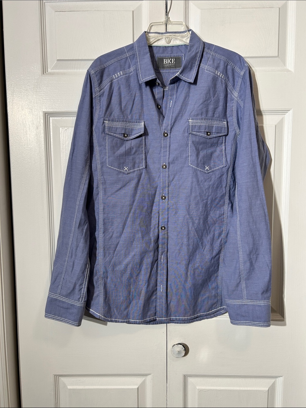 BKE Men's Size L Large Standard Fit Button Blue White Long Sleeve Shirt